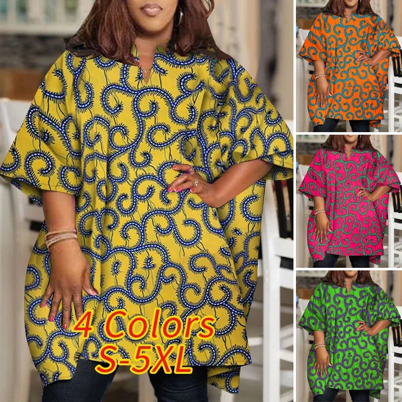 Plus Size Half Sleeve Printed Bohemian Loose Blouse