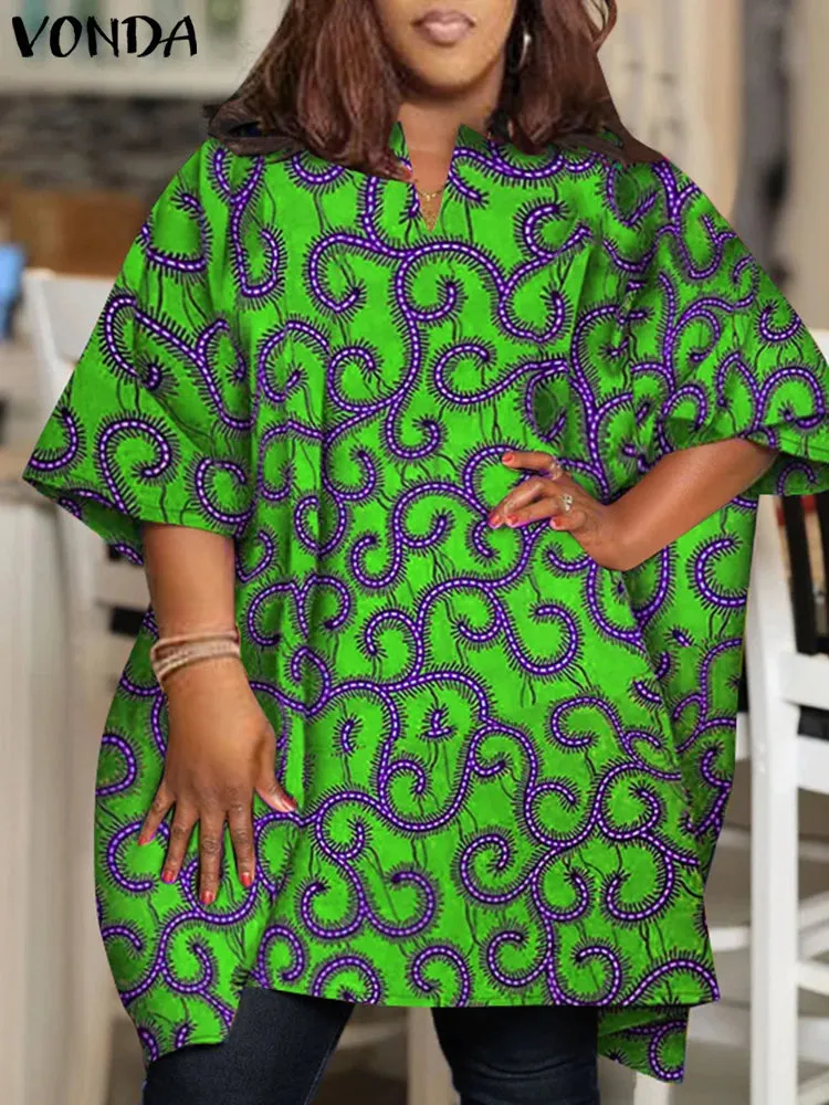Plus Size Half Sleeve Printed Bohemian Loose Blouse