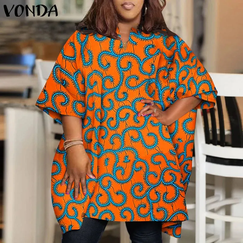 Plus Size Half Sleeve Printed Bohemian Loose Blouse