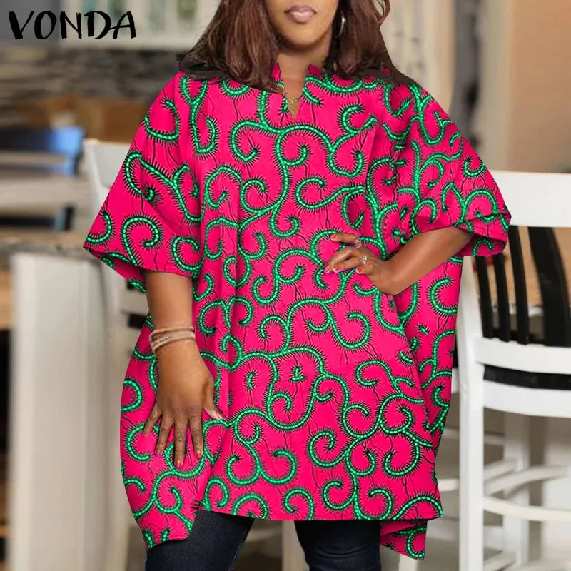 Plus Size Half Sleeve Printed Bohemian Loose Blouse