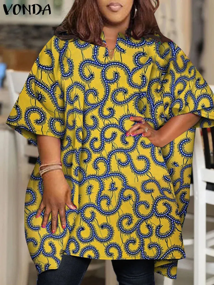 Plus Size Half Sleeve Printed Bohemian Loose Blouse