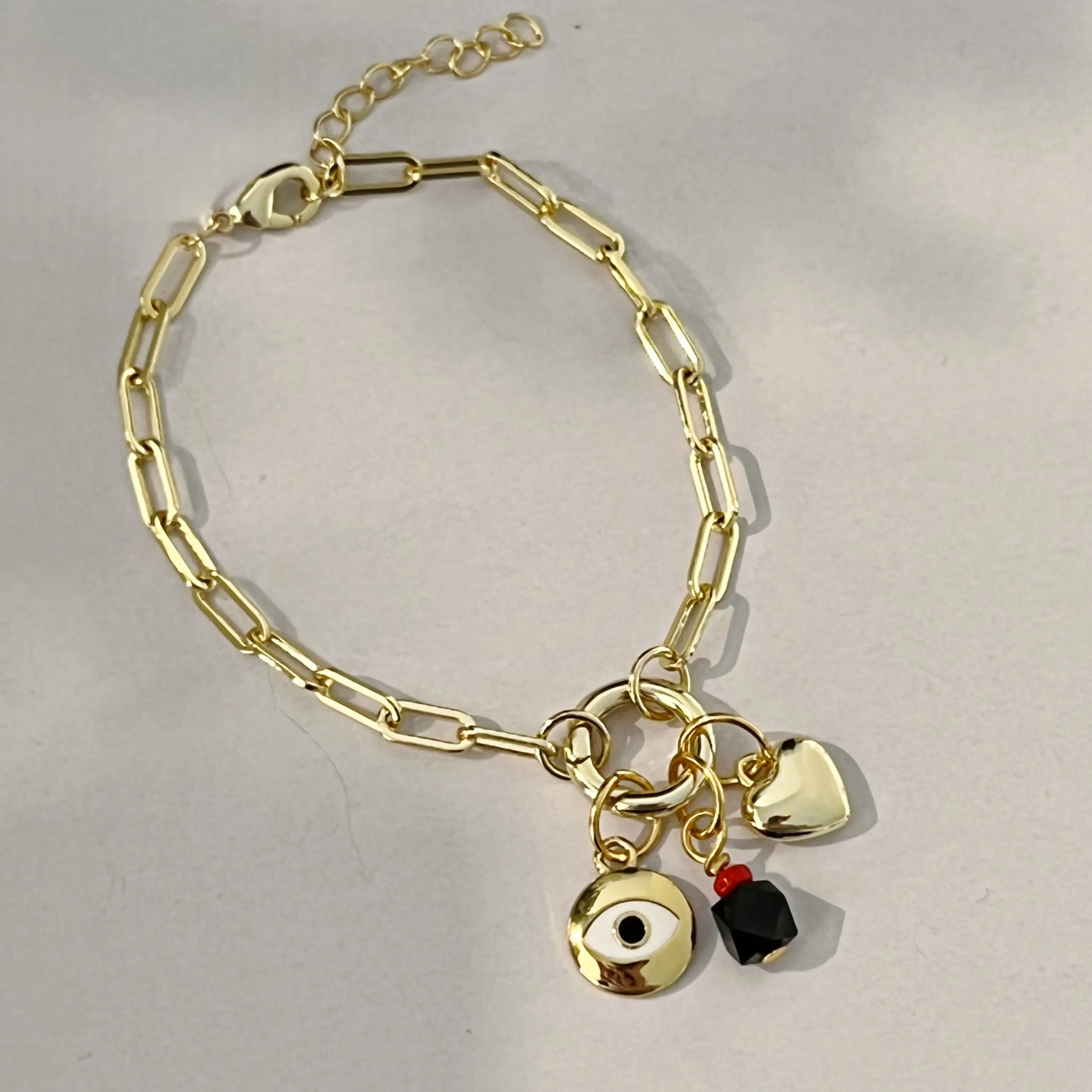 Protection Charms Bracelet With Genuine Azabache - Gold