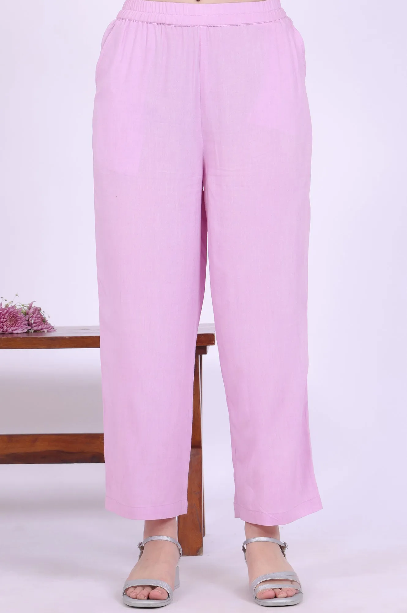 Purple Embroidered Straight Kurta with Palazzos & Dupatta Set
