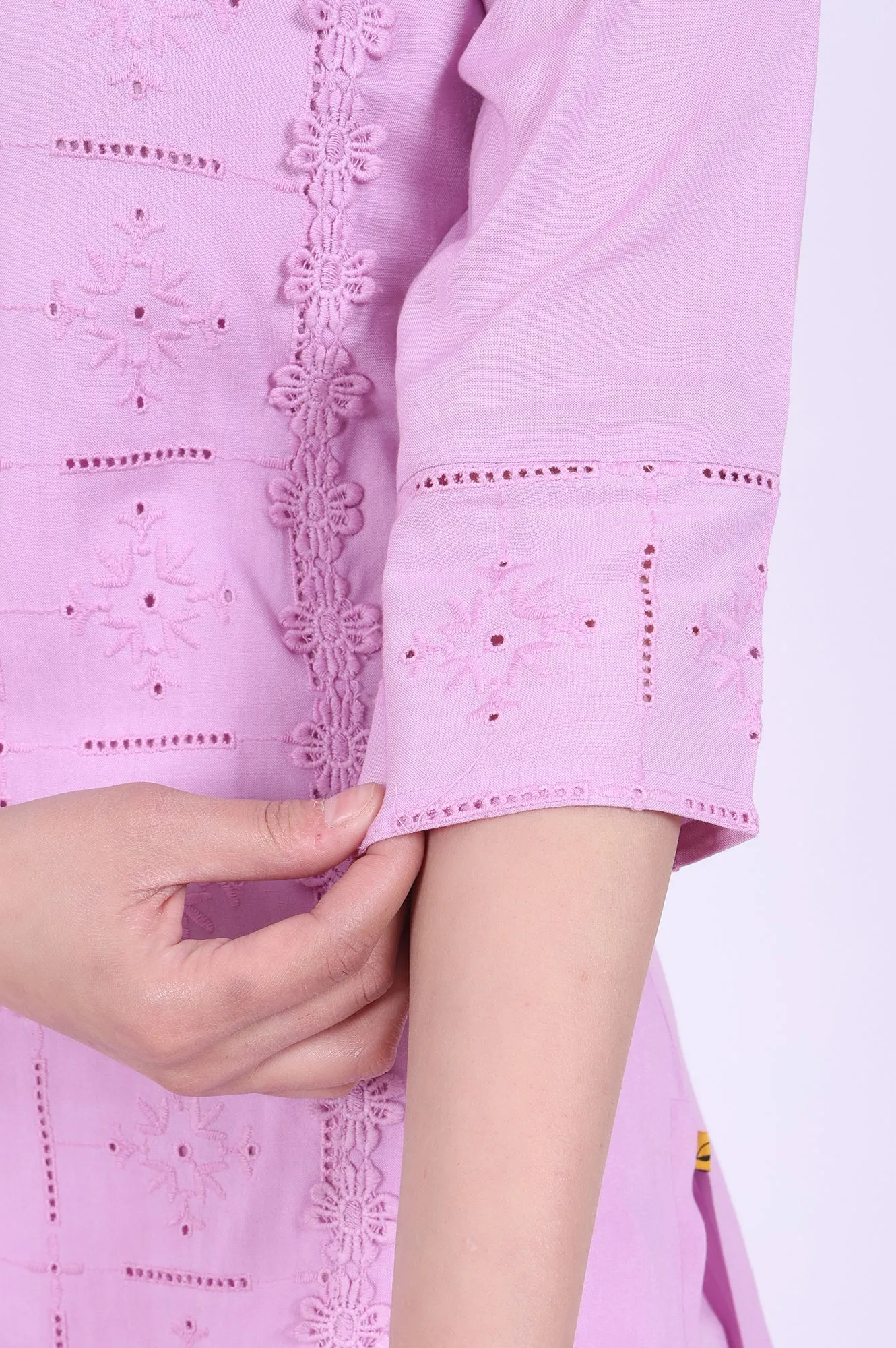 Purple Embroidered Straight Kurta with Palazzos & Dupatta Set
