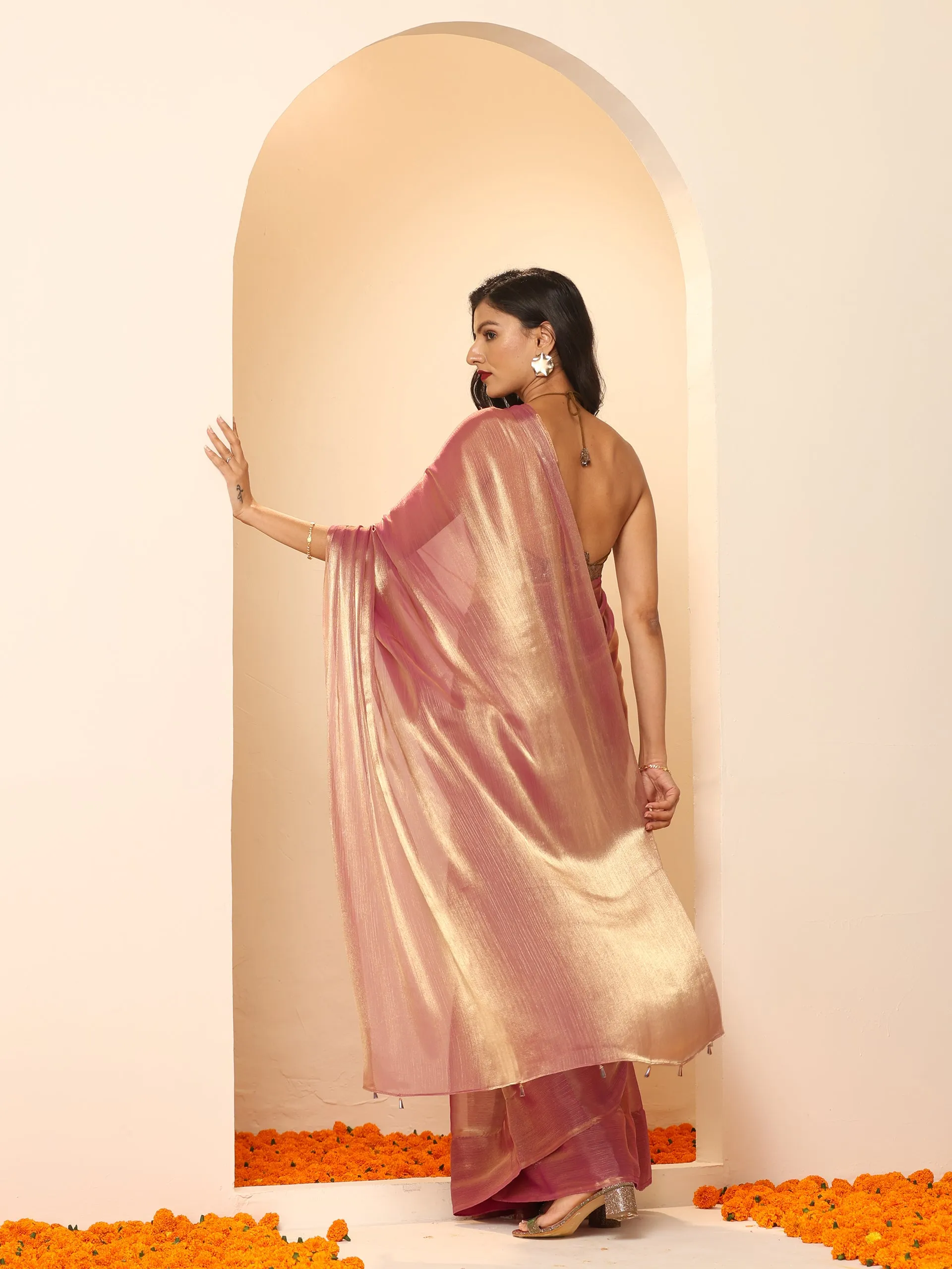 Purple Galaxy Mettalic Chiffon Saree with Beads