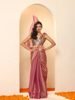 Purple Galaxy Mettalic Chiffon Saree with Beads