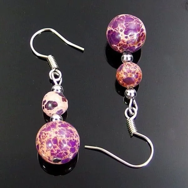 Purple Sea Sediment Jasper Natural Gemstone Earrings