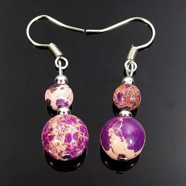 Purple Sea Sediment Jasper Natural Gemstone Earrings