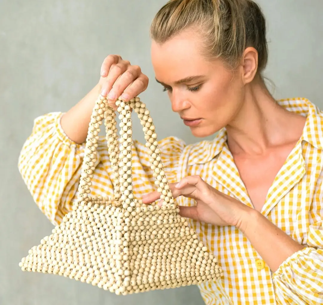 Pyramid Beaded Tote Handbag