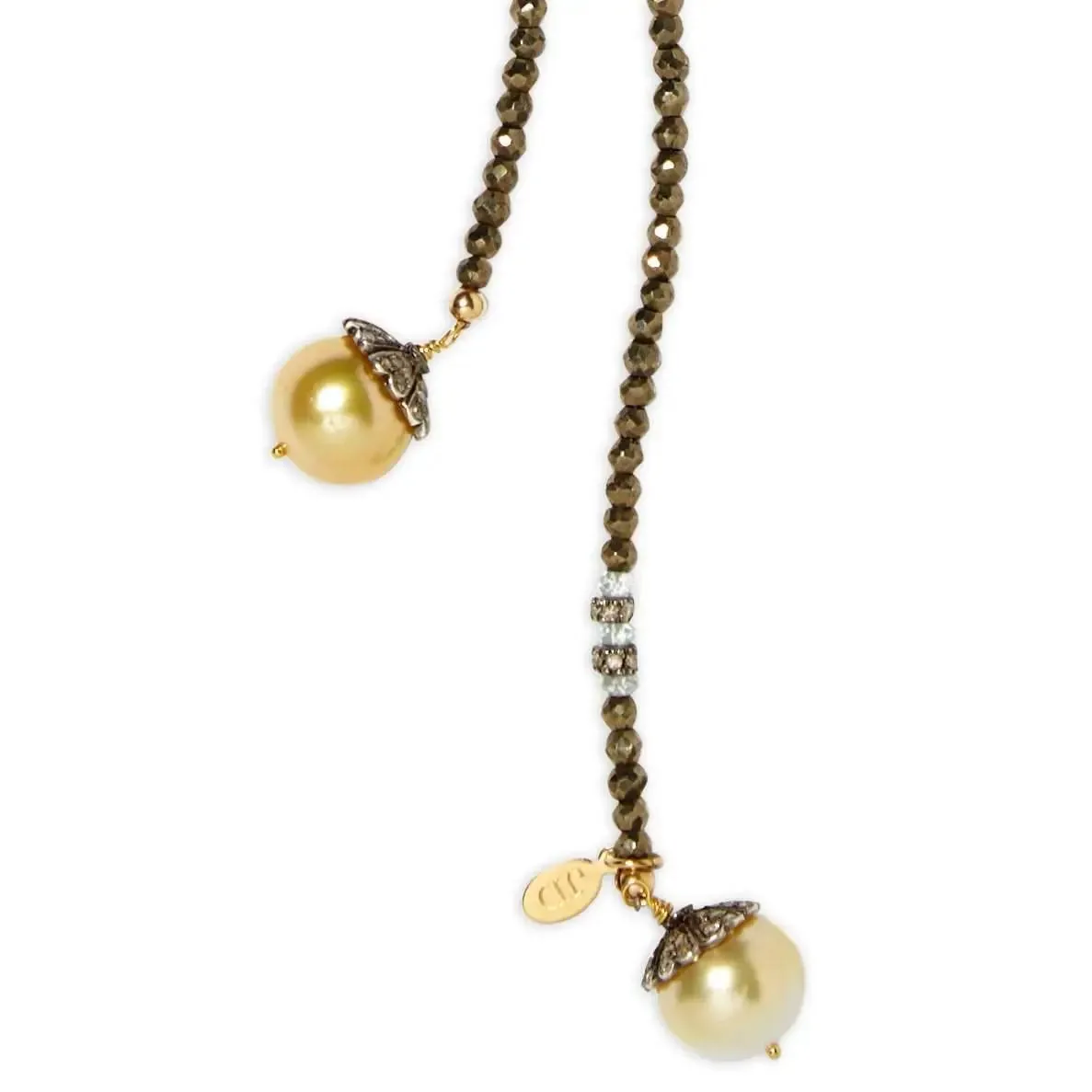 Pyrite and Gold Tahitian Pearl Classic Gemstone Lariat