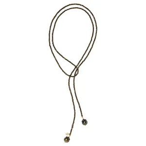 Pyrite and Golden Peacock Tahitian Pearl Classic Gemstone Lariat