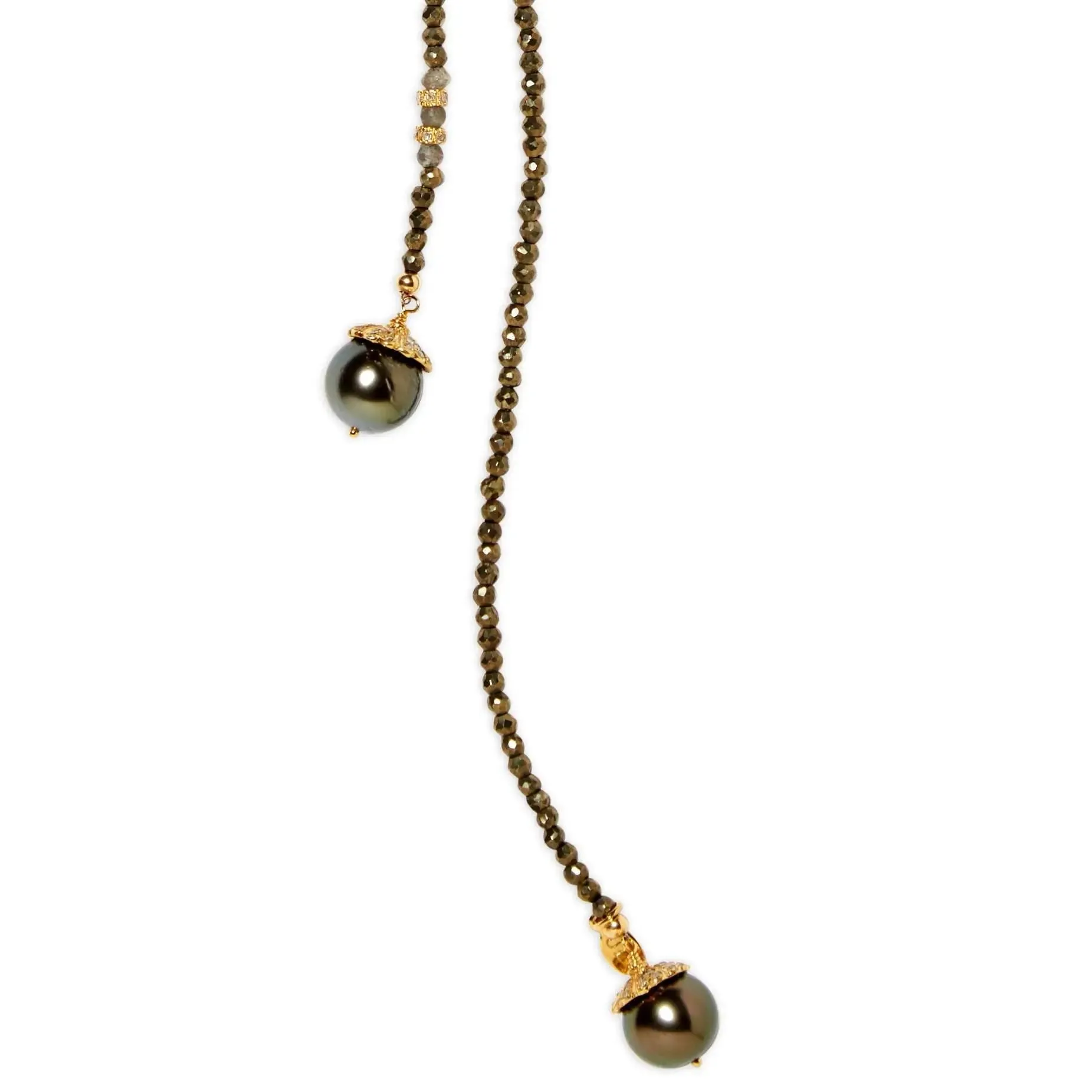 Pyrite and Peacock Tahitian Pearl Classic Gemstone Lariat