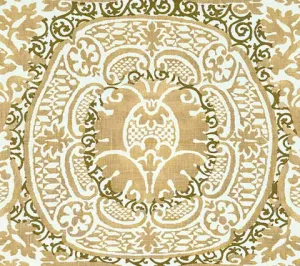Quadrille Fabric: Veneto - Metallic Gold on Tinted 100% Linen