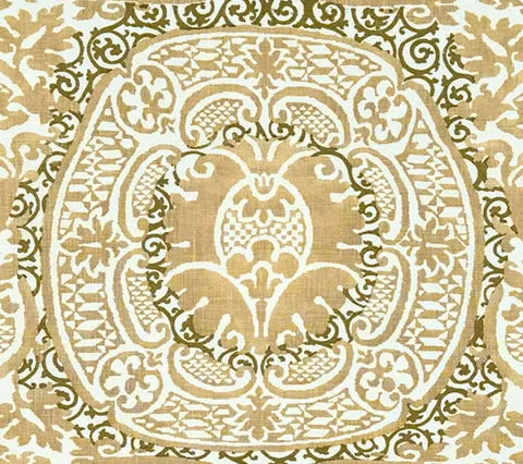 Quadrille Fabric: Veneto - Metallic Gold on Tinted 100% Linen