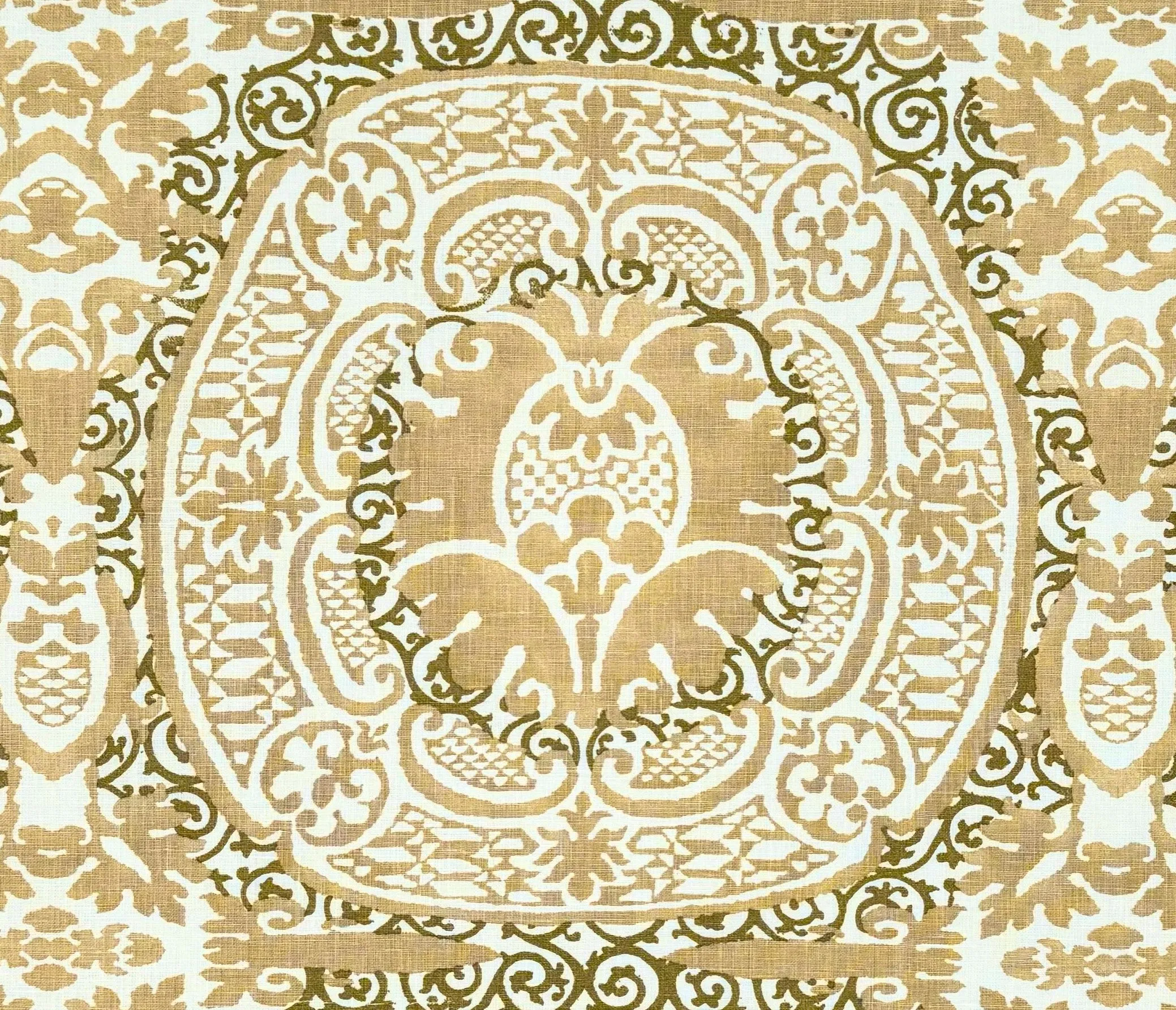 Quadrille Fabric: Veneto - Metallic Gold on Tinted 100% Linen