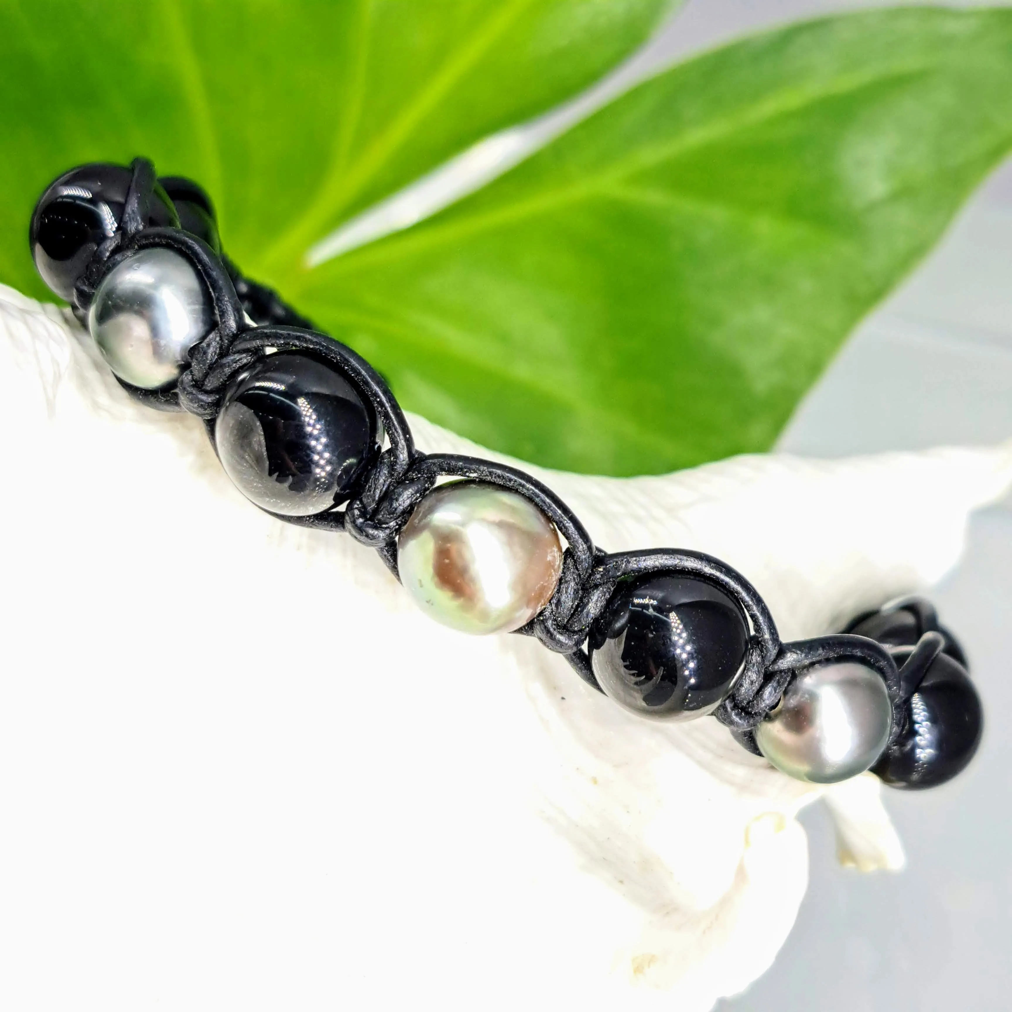 "Bora Bora - Black & Mora!" Bracelets - Tahitian Pearls, Leather