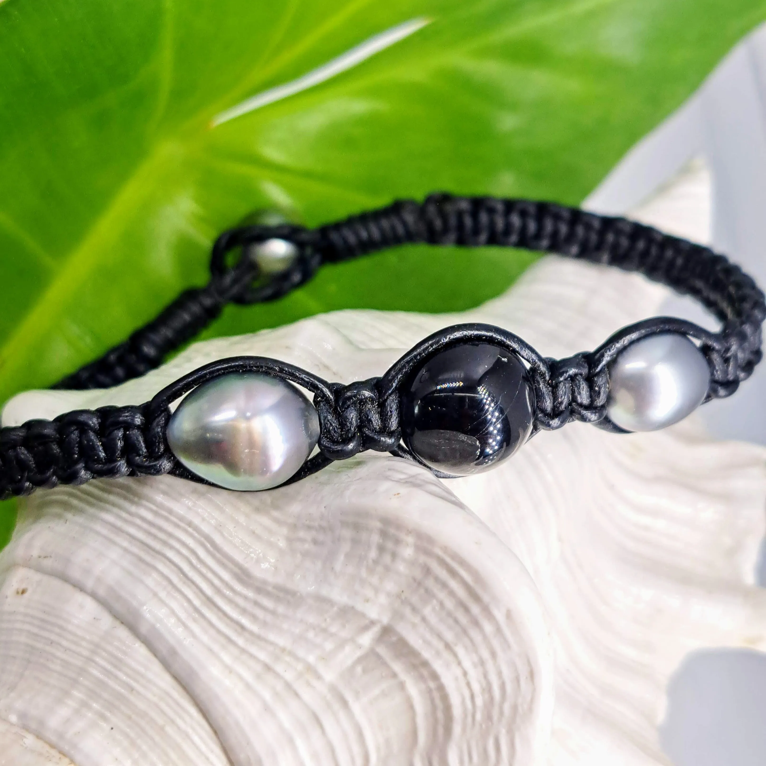 "Bora Bora - Black & Mora!" Bracelets - Tahitian Pearls, Leather