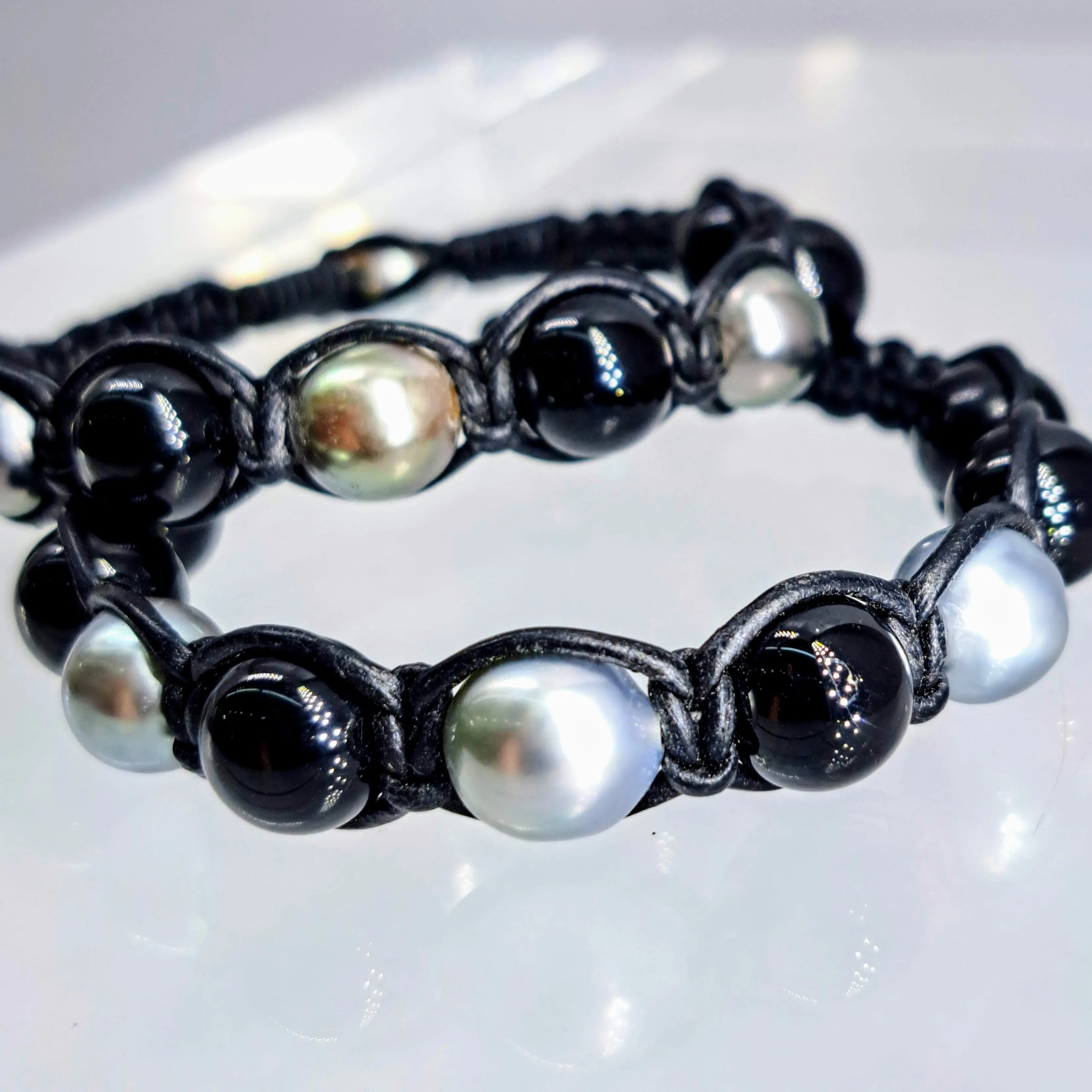 "Bora Bora - Black & Mora!" Bracelets - Tahitian Pearls, Leather