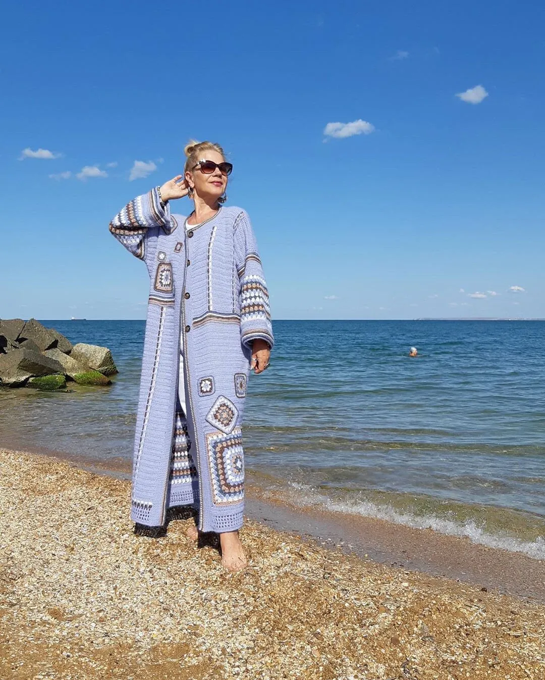 "Embrace Comfort" Boho Cardigan with Granny Square Patterns