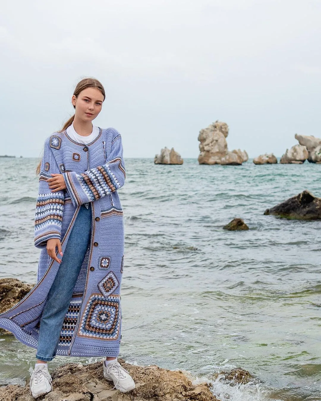 "Embrace Comfort" Boho Cardigan with Granny Square Patterns