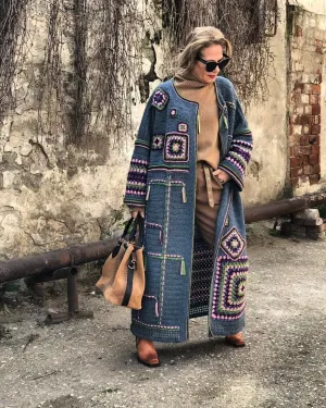 "Embrace Comfort" Boho Cardigan with Granny Square Patterns