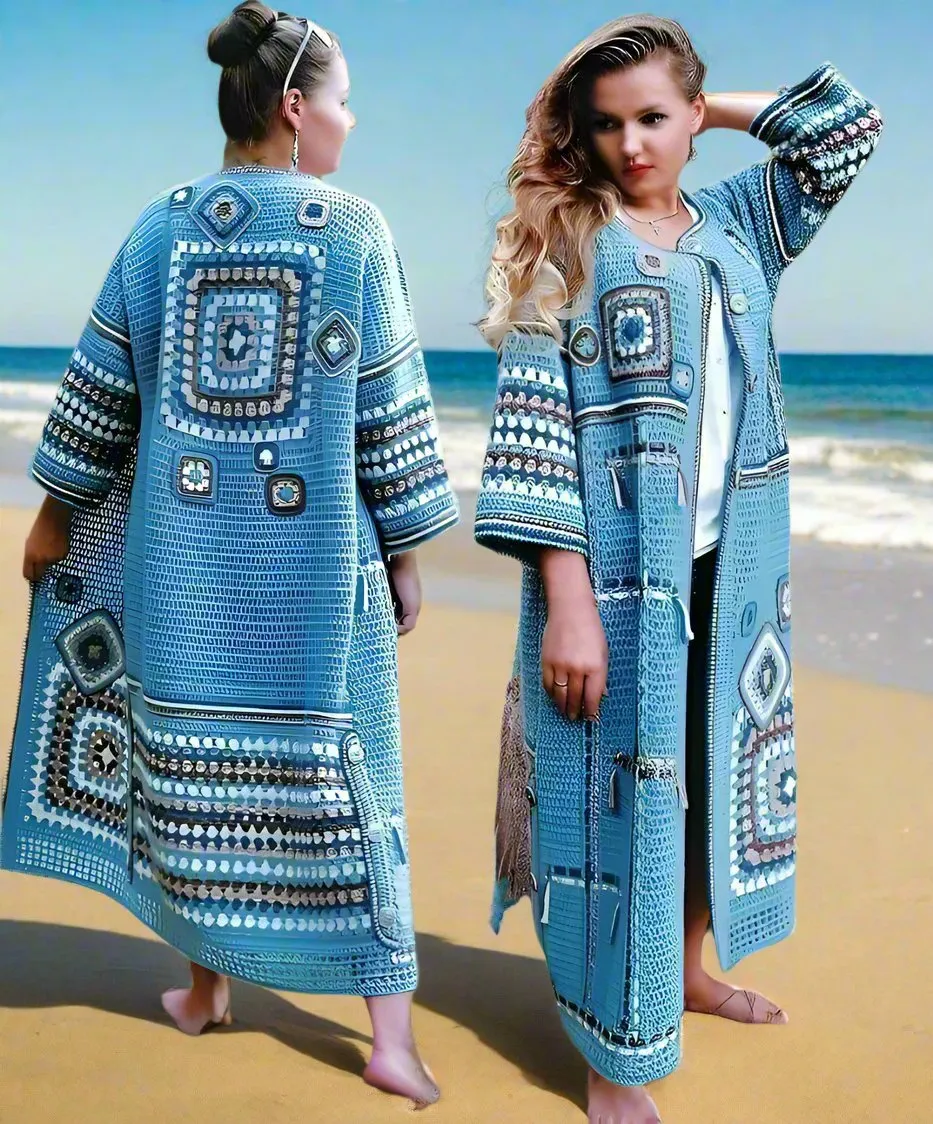 "Embrace Comfort" Boho Cardigan with Granny Square Patterns