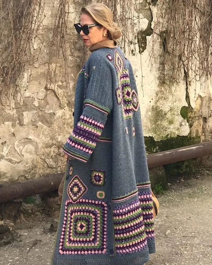 "Embrace Comfort" Boho Cardigan with Granny Square Patterns