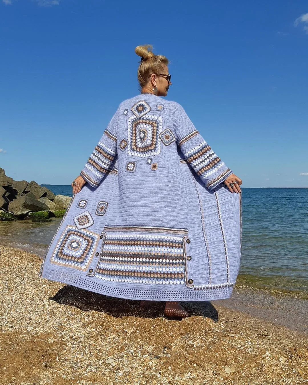 "Embrace Comfort" Boho Cardigan with Granny Square Patterns