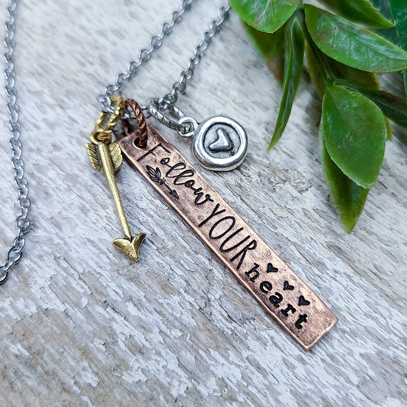 "Follow Your Heart" stamped necklace *
