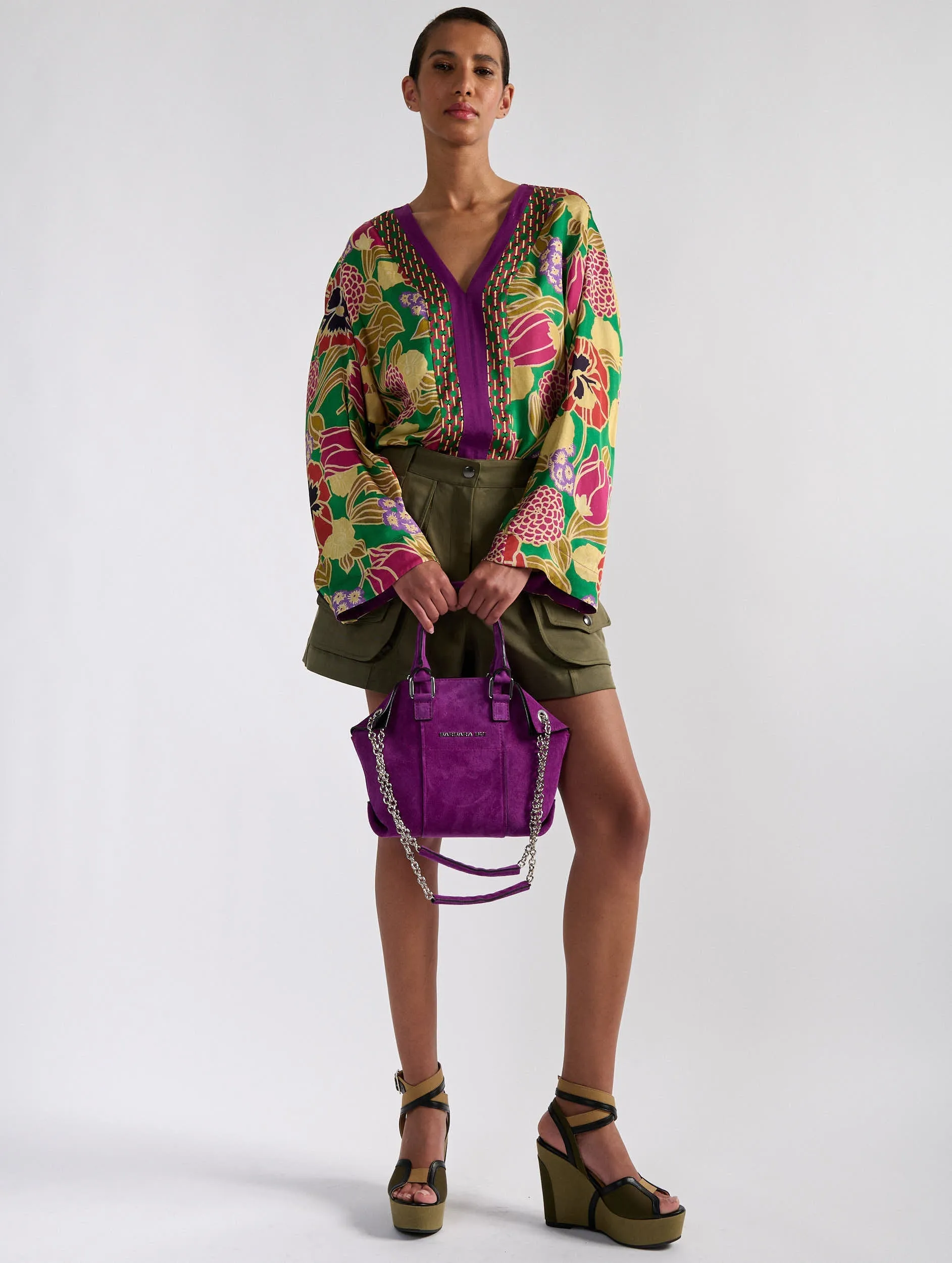 "Little Chamallow" bag in bougainvillea suede