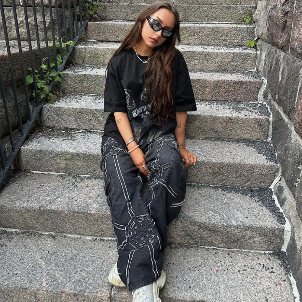 "Vintage High Street Spider Web Patchwork" Jeans