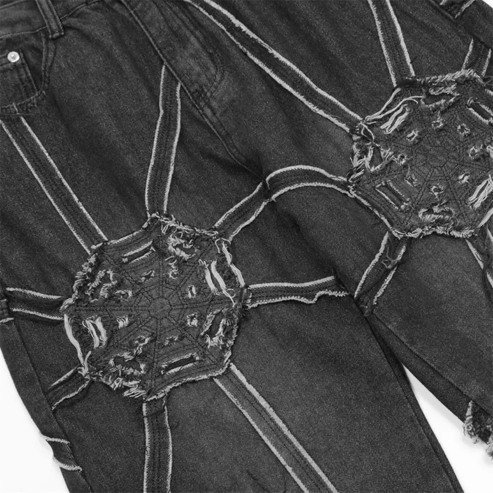 "Vintage High Street Spider Web Patchwork" Jeans