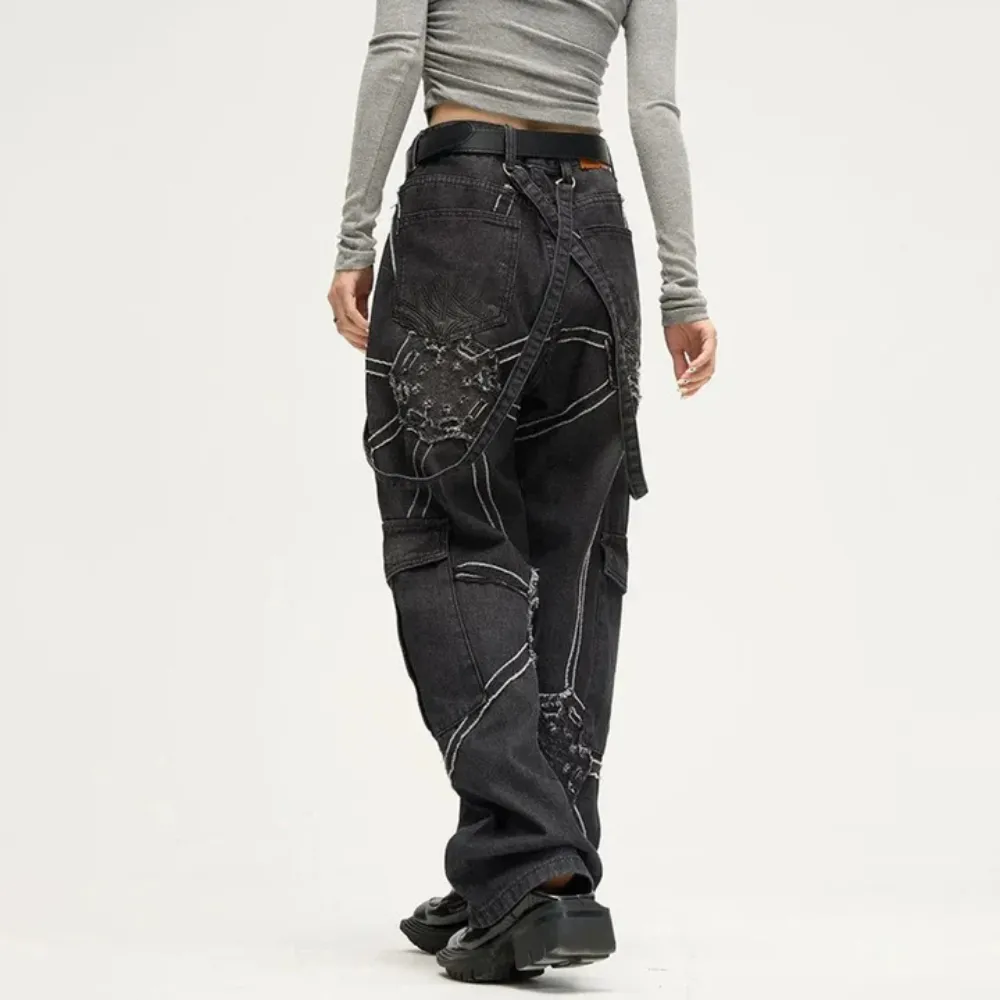 "Vintage High Street Spider Web Patchwork" Jeans