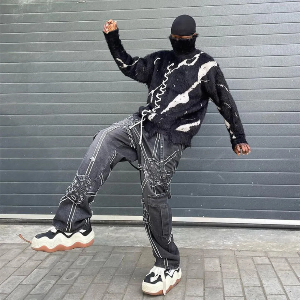 "Vintage High Street Spider Web Patchwork" Jeans