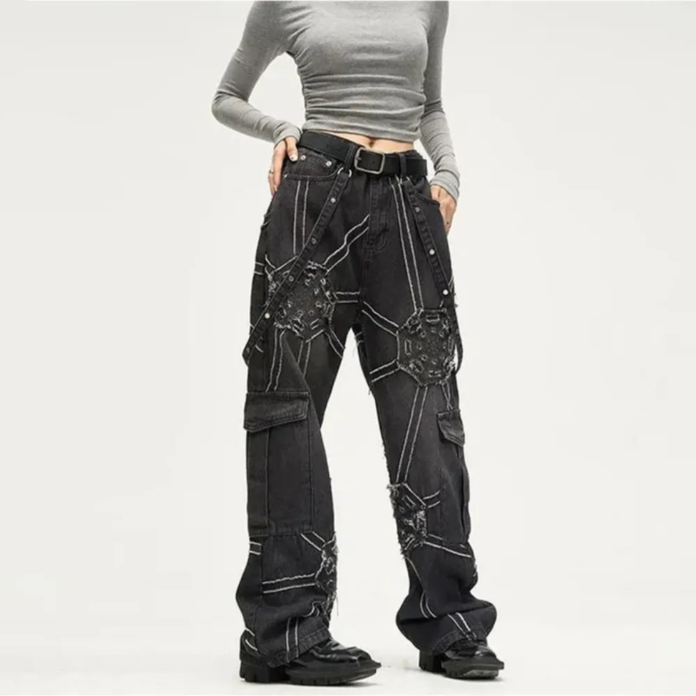 "Vintage High Street Spider Web Patchwork" Jeans