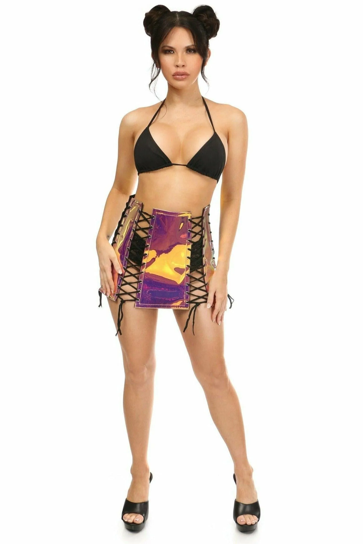 Rainbow Gold Holo Lace-Up Skirt