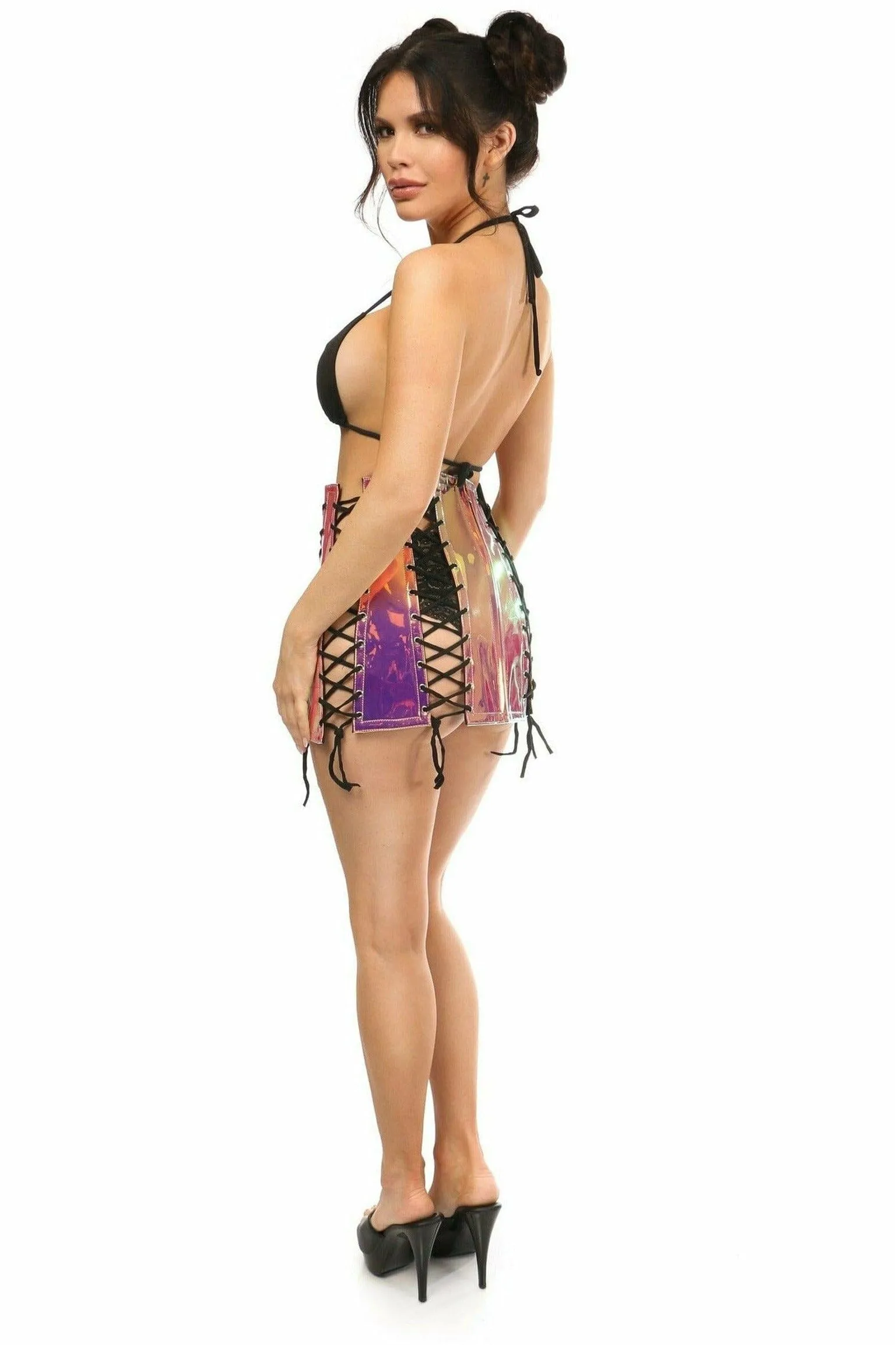 Rainbow Gold Holo Lace-Up Skirt