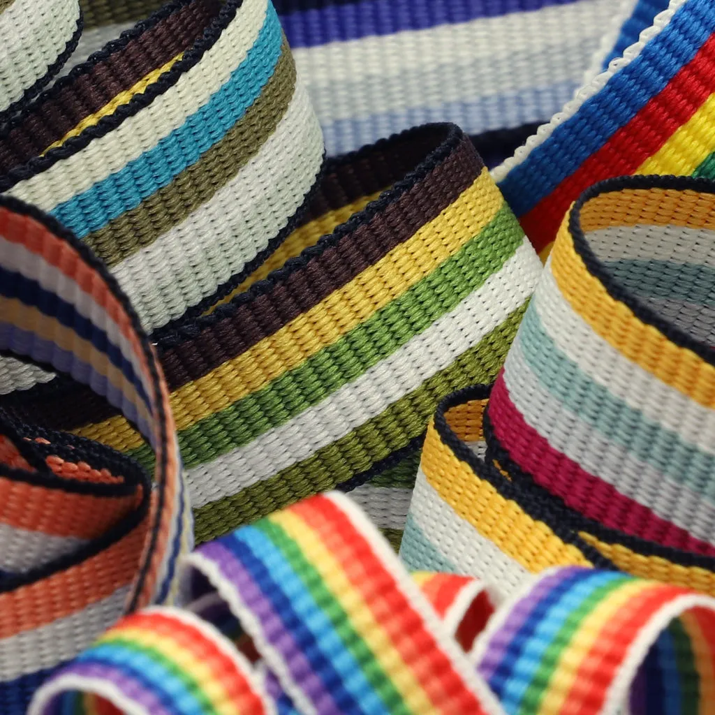 Rainbow Stripe Grosgrain Ribbon #10 Magenta & Gray & Light Green & White & Yellow