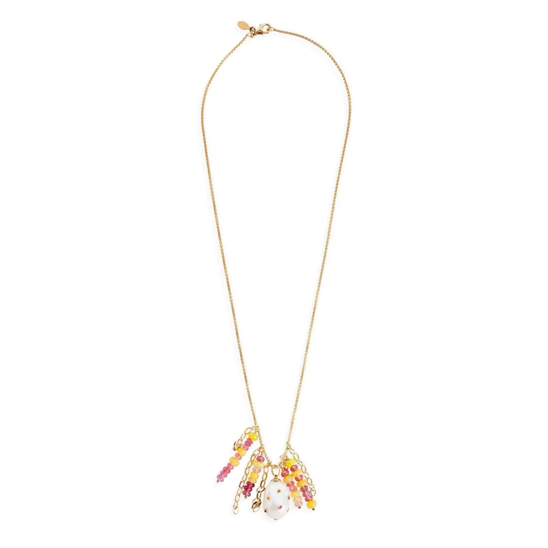 Raspberry Sorbet Rainbow Chain Pearl Oasis Charm Drop Curb Chain Necklace