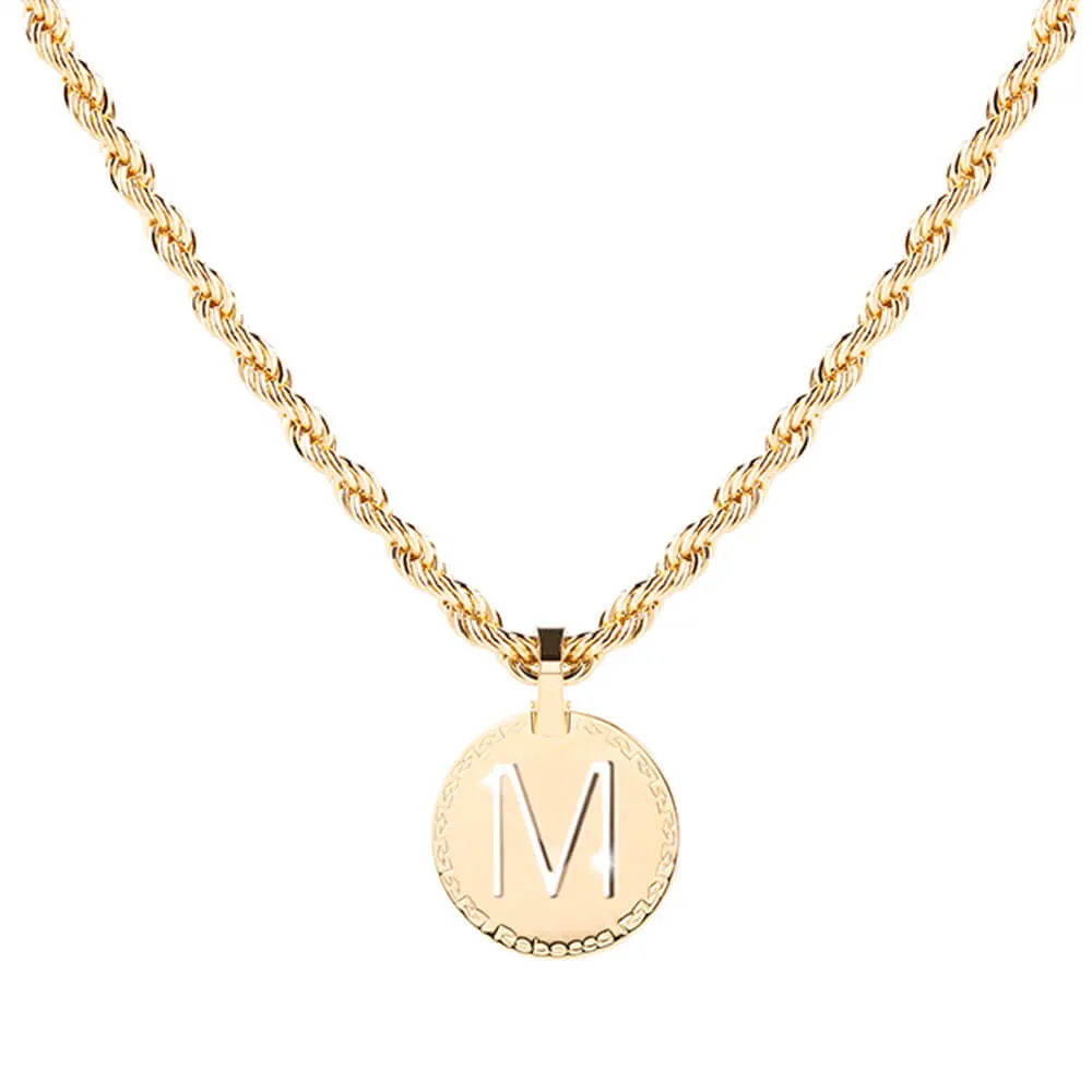 Rebecca My World Gold Large Initial & Twisted Rope Chain Necklace