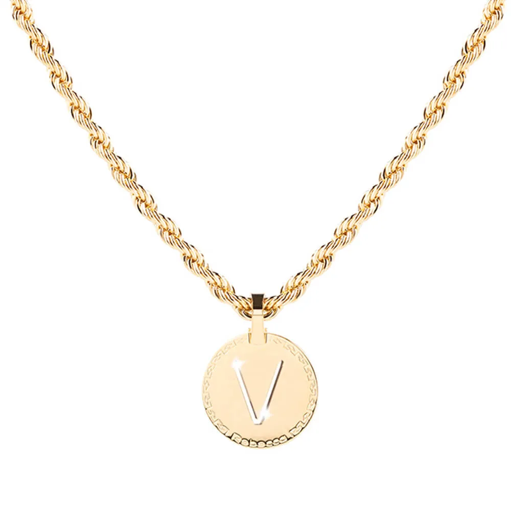 Rebecca My World Gold Large Initial & Twisted Rope Chain Necklace