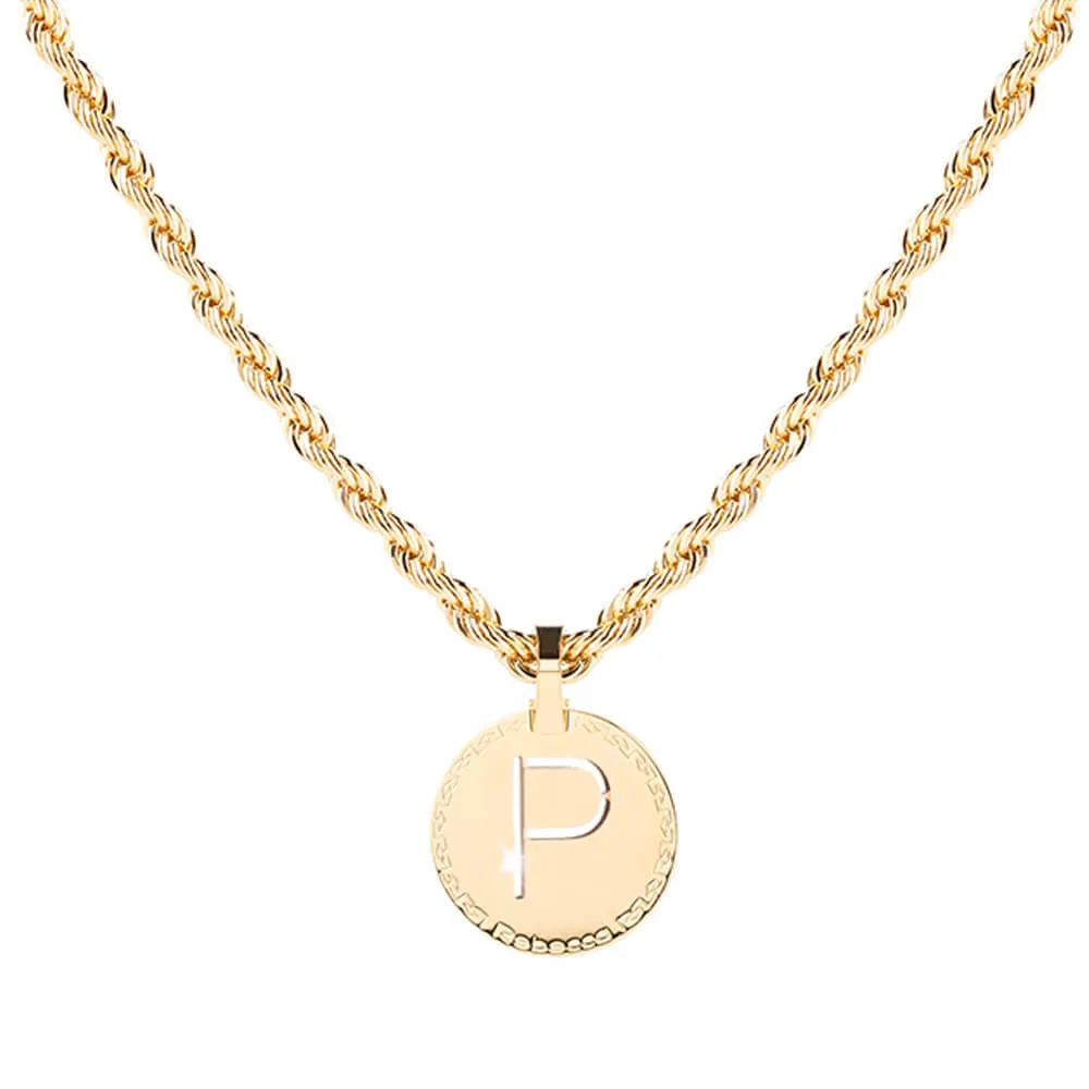 Rebecca My World Gold Large Initial & Twisted Rope Chain Necklace