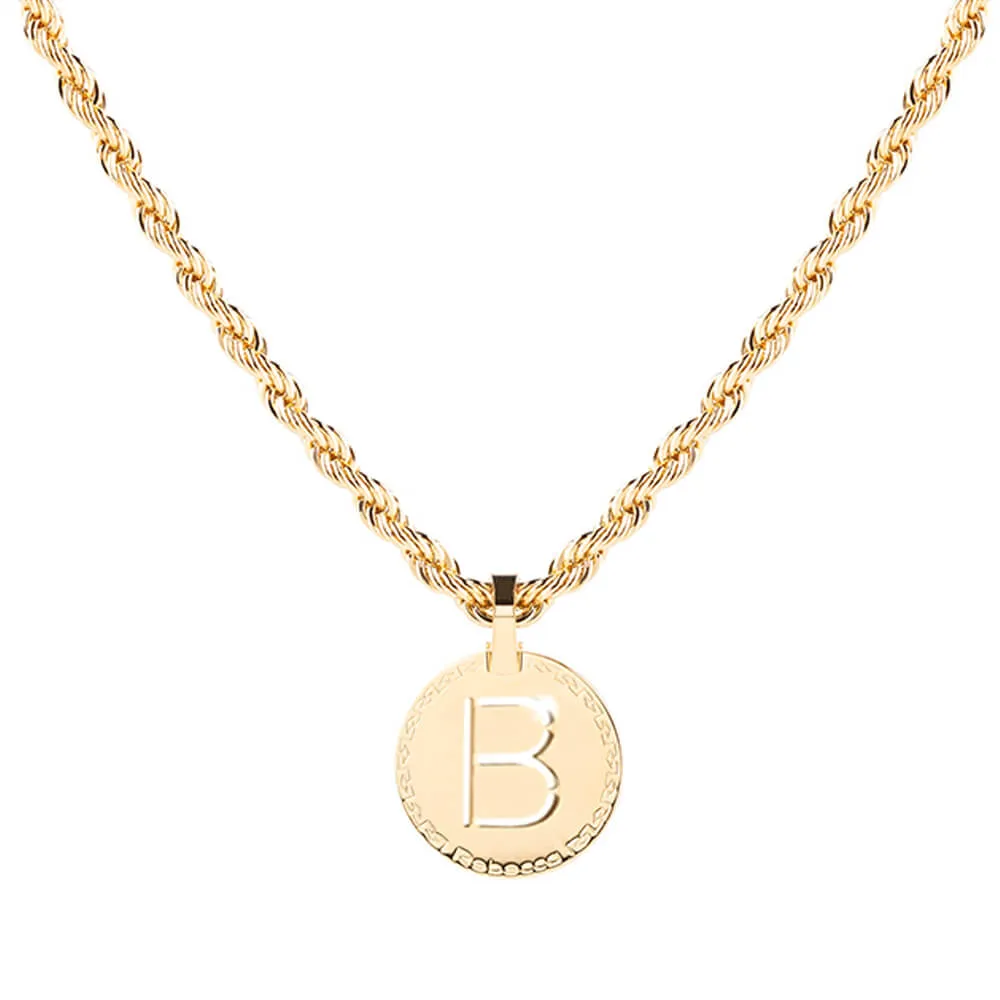 Rebecca My World Gold Large Initial & Twisted Rope Chain Necklace