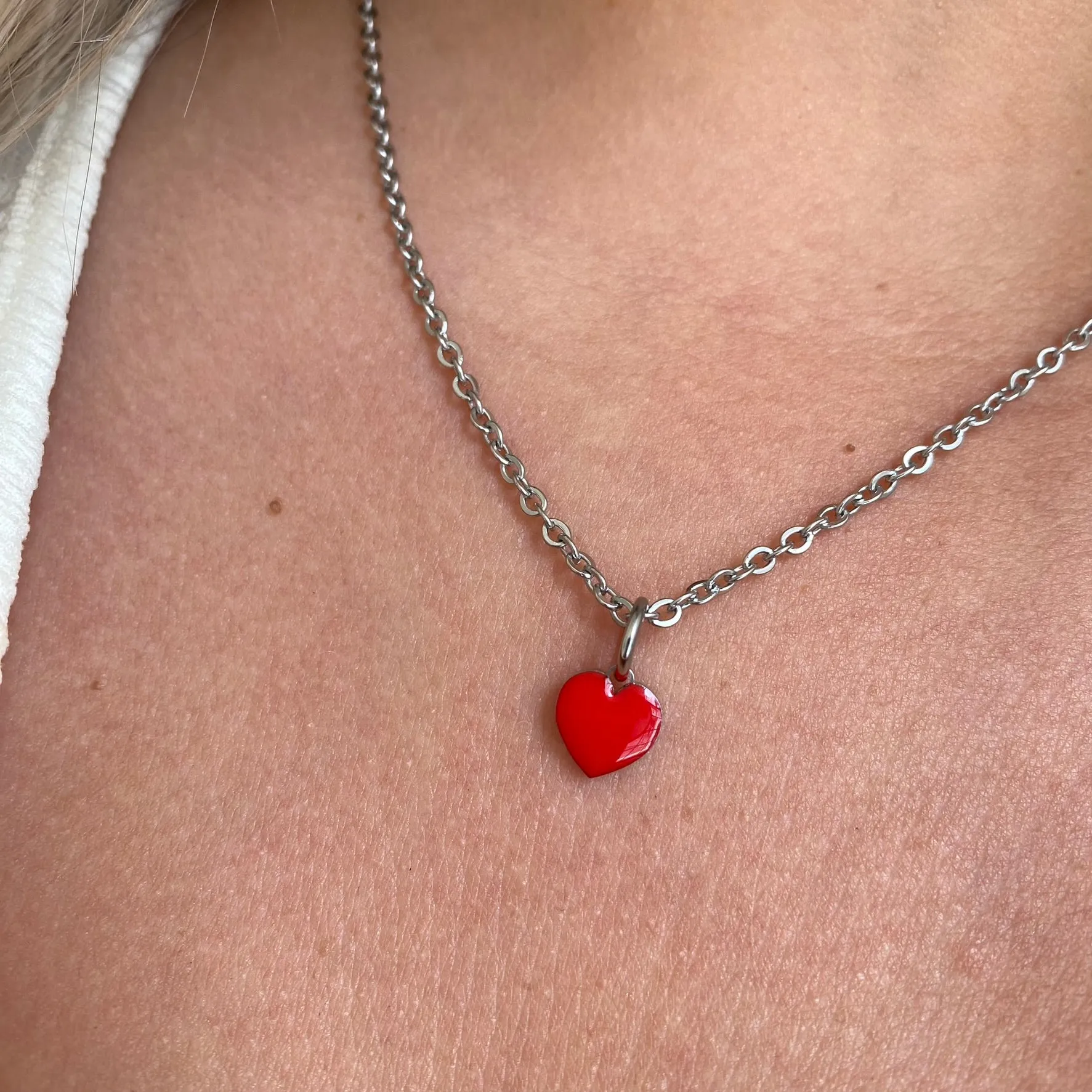 Rebecca My World Silver Fine T Bar Chain & Heart Set