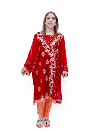 Red & Orange Velvet Salwar Kameez Suit