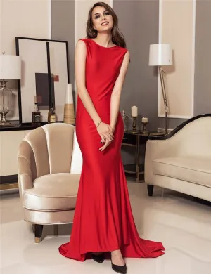 Red Backless Formal Evening Dress With Golden Strap