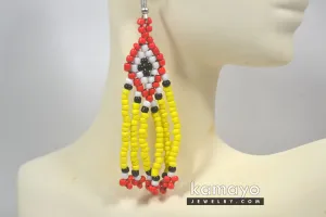 Red, Yellow, White & Black Seed Bead Earrings