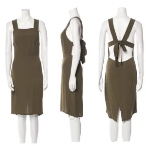 Reformation Square Neck Low back Crepe Midi Dress in Olive Green