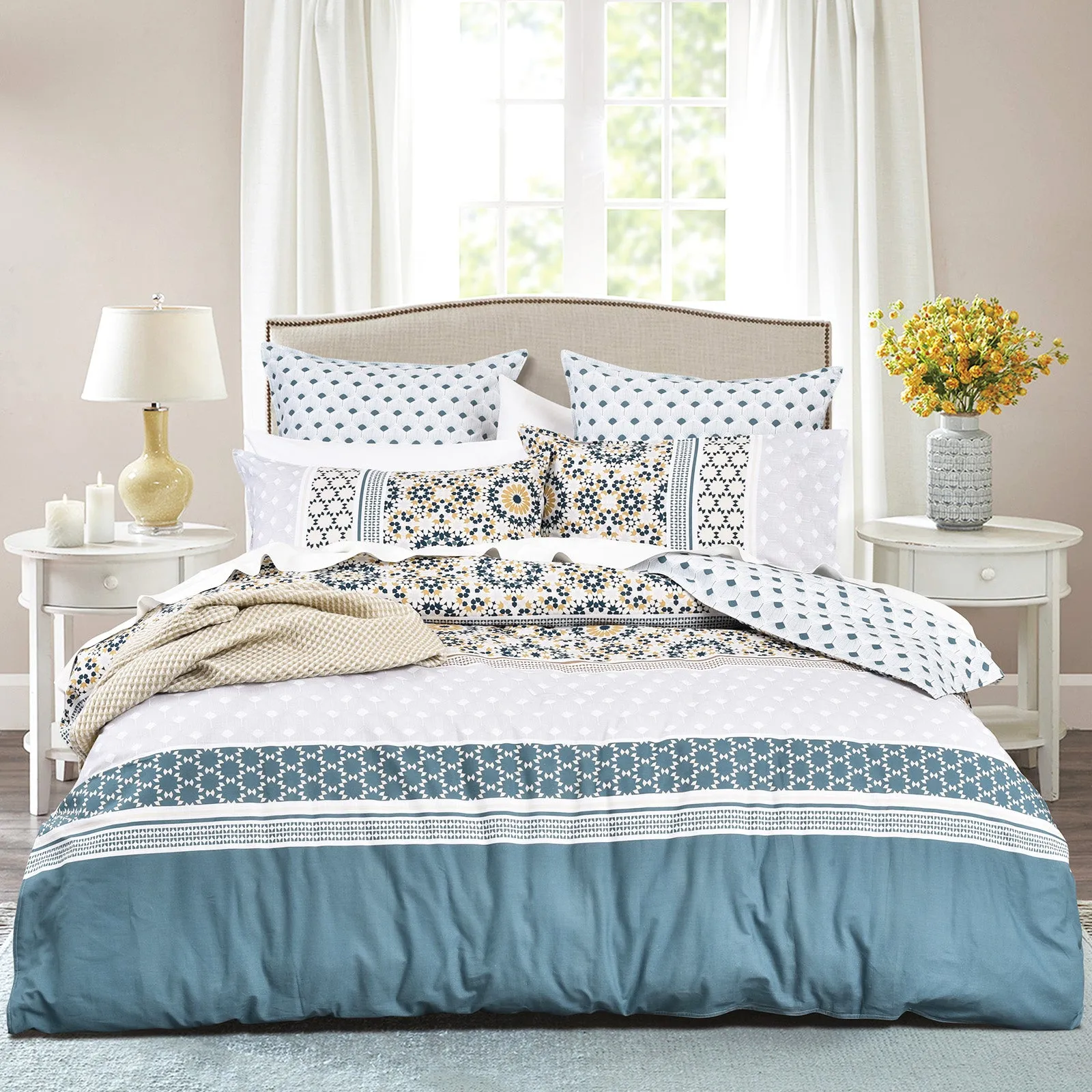 Renee Taylor 300 TC Cotton Reversible Quilt Cover Sets - Benitta
