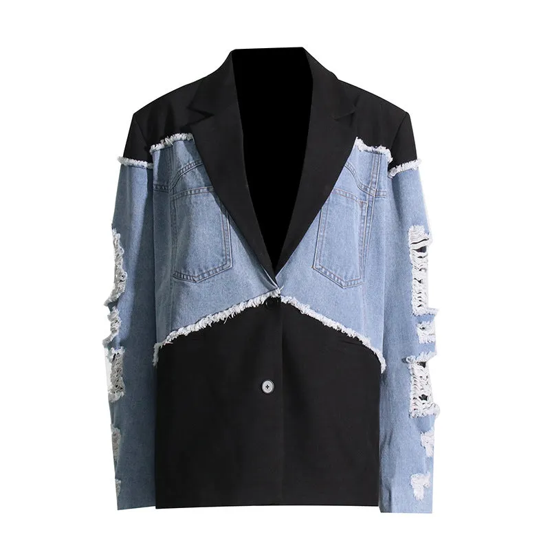 Retro and Trendy Denim Patchwork Jacket